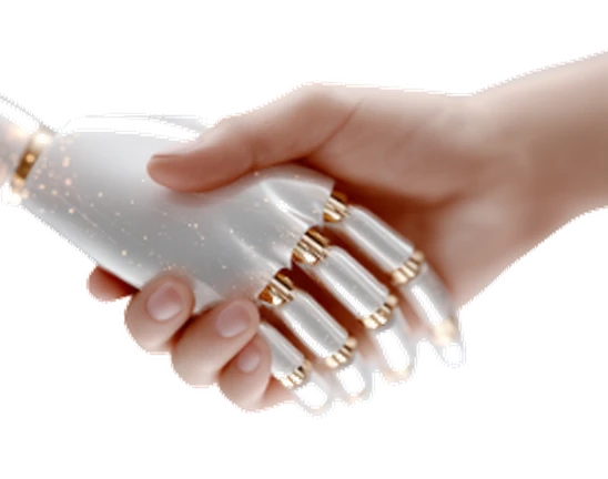 Handschlag zwischen einer menschlichen und einer robotischen Hand